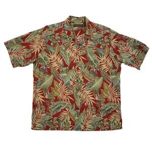 Tori Richard Shirt Mens XL Red Tropical Cotton Lawn Short Sleeve Hawaiian Floral